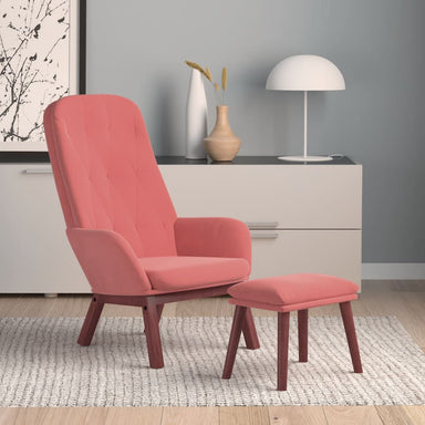 Relaxstoel met voetenbank fluweel roze