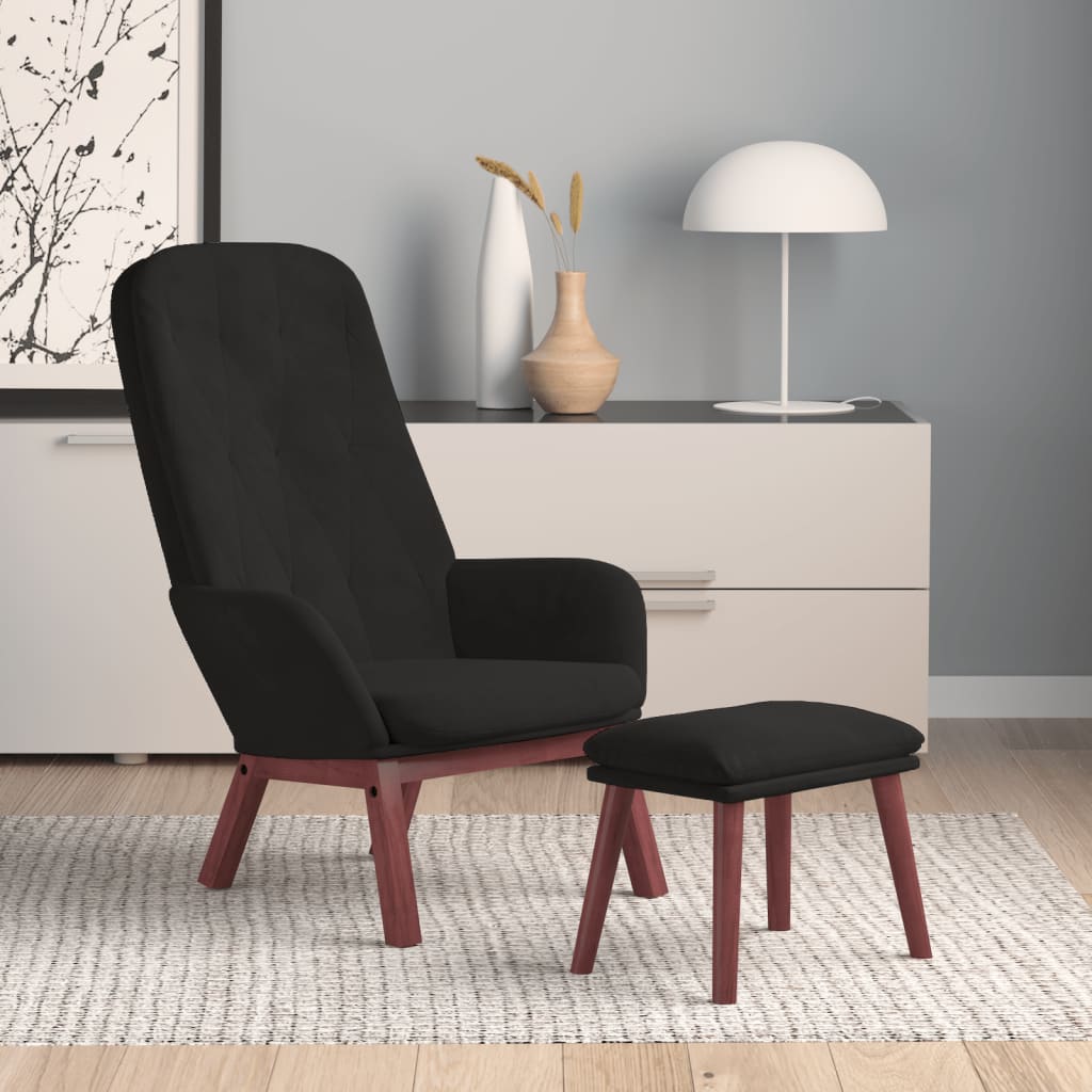 Relaxstoel met voetenbank fluweel zwart