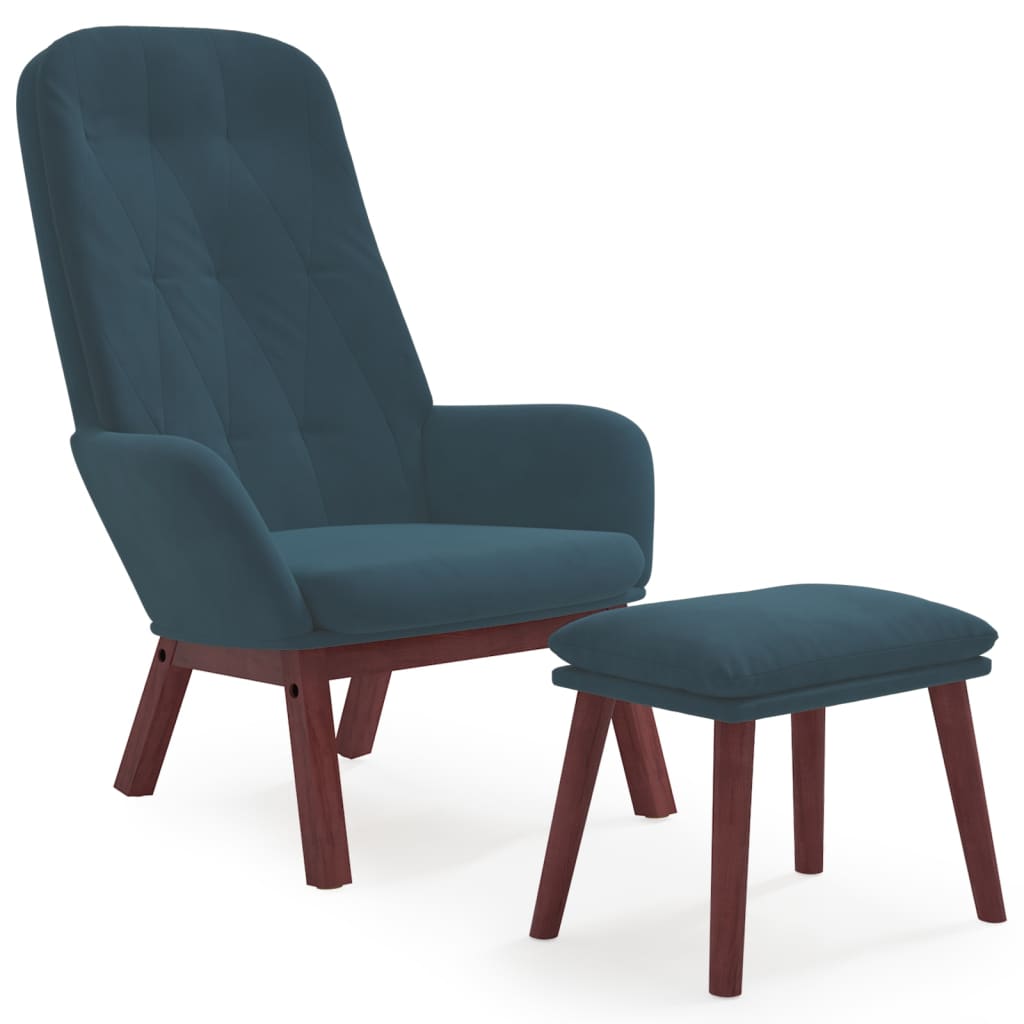 Relaxstoel met voetenbank fluweel blauw