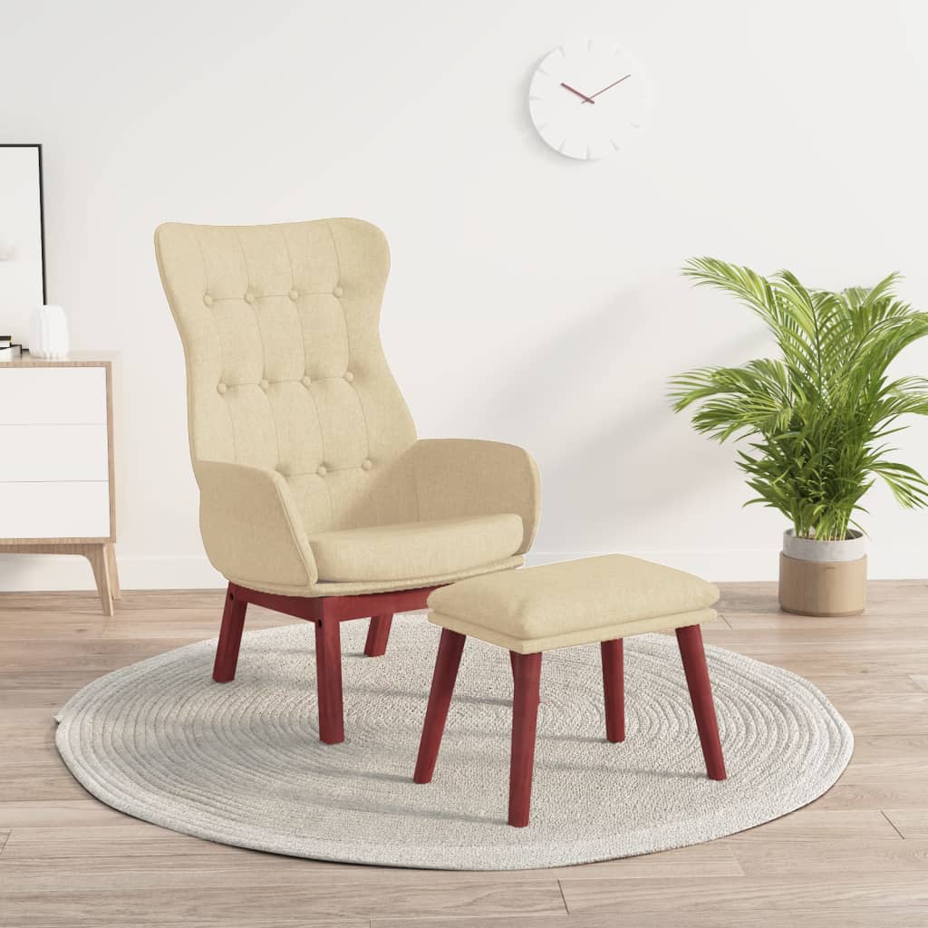 Relaxstoel met voetenbank stof crèmekleurig