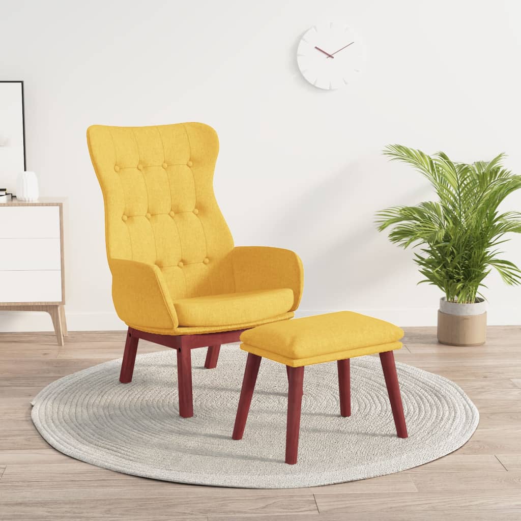 Relaxstoel met voetenbank stof mosterdgeel