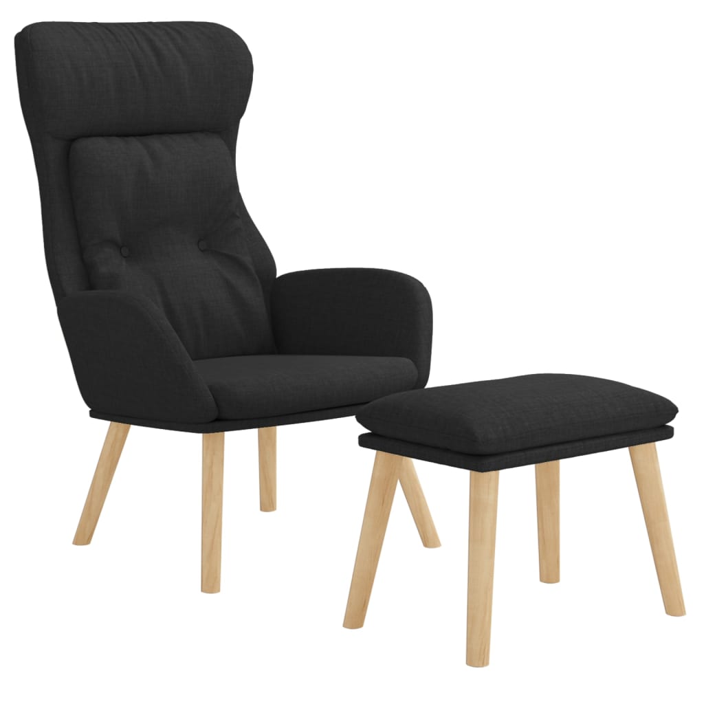 Relaxstoel met voetenbank stof zwart