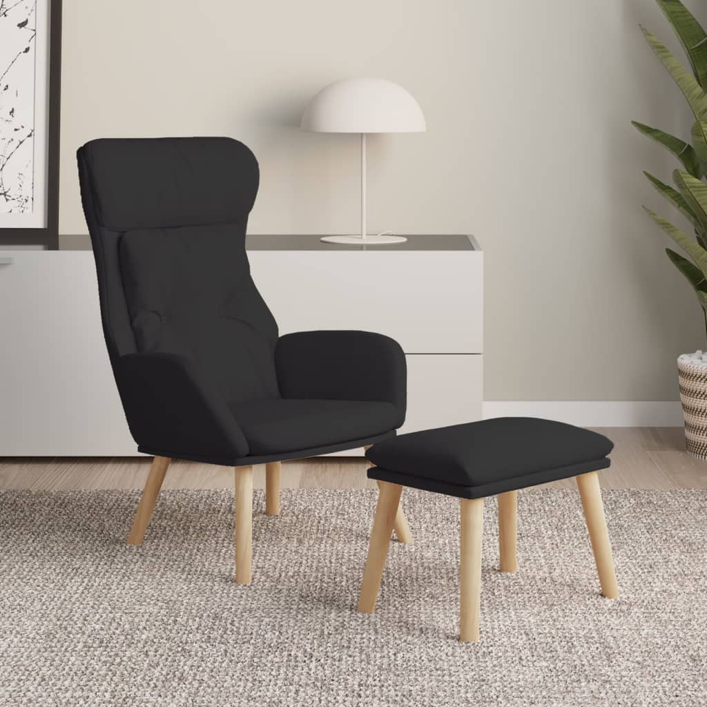 Relaxstoel met voetenbank stof zwart