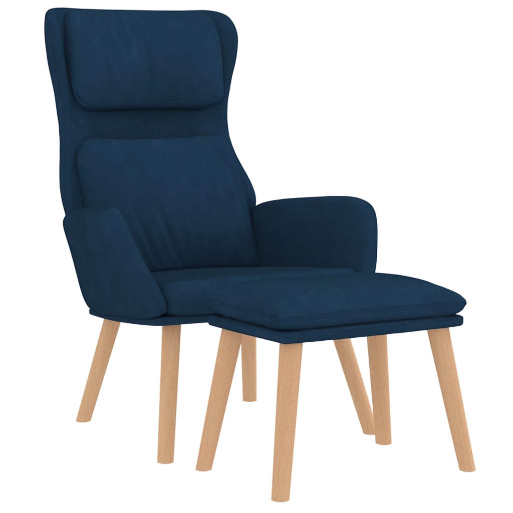 Relaxstoel met voetenbank fluweel blauw