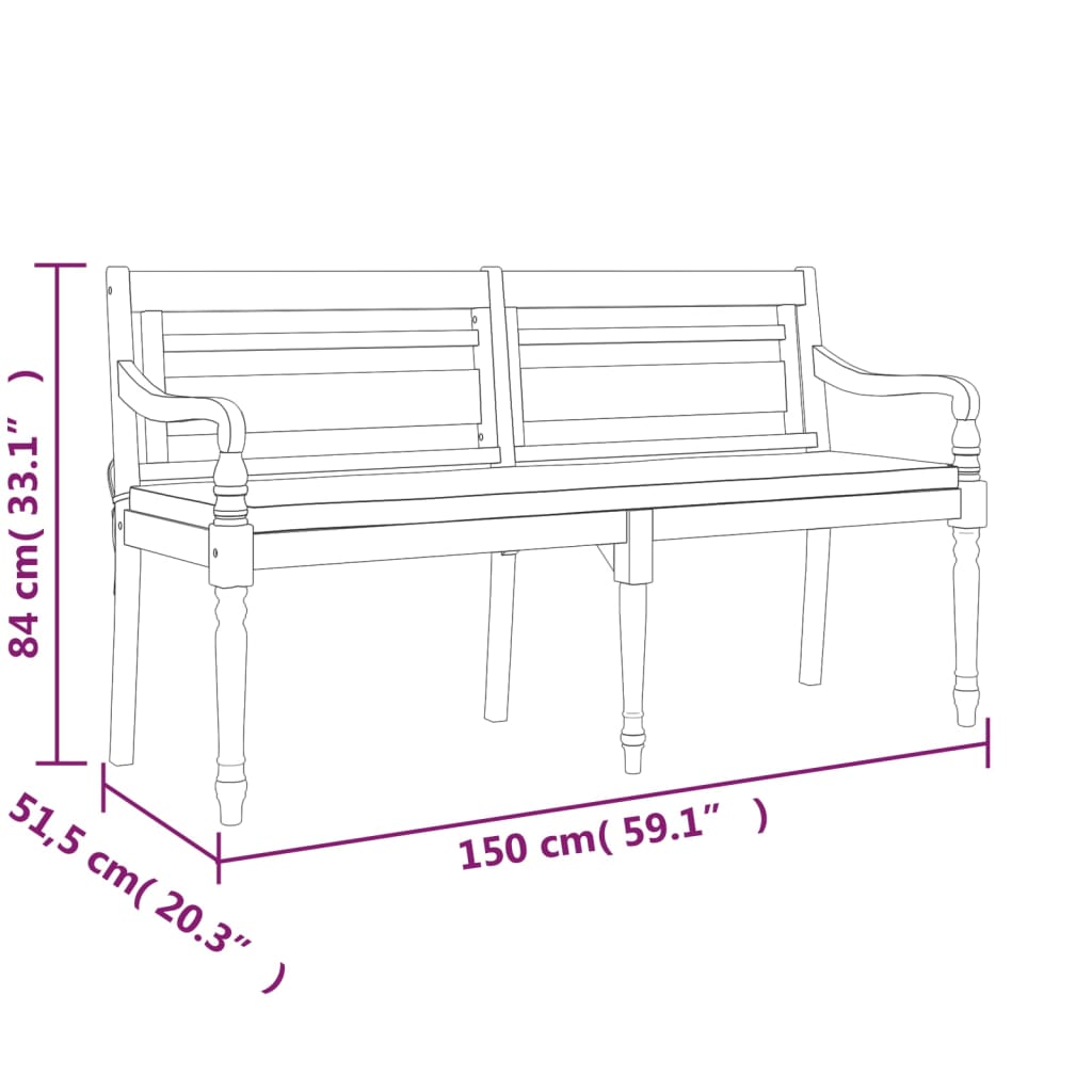 Bankje Batavia Met Kussen 150 Cm Massief Teakhout Wit