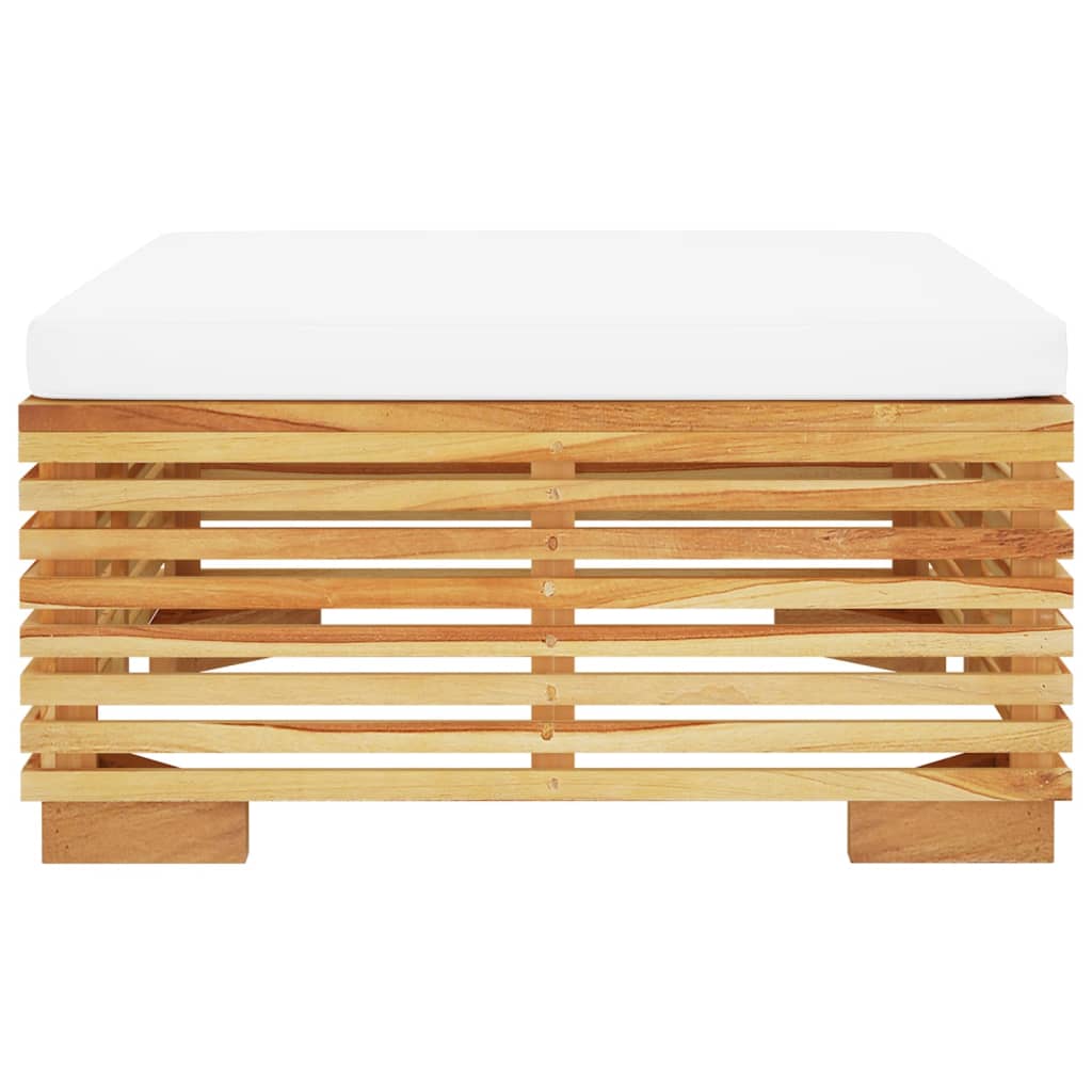 Voetensteun Met Crèmekleurig Kussen Massief Teakhout 1