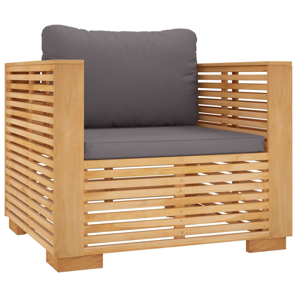 Tuinstoel Met Donkergrijze Kussens Massief Teakhout 1 Donkergrijs Fauteuil