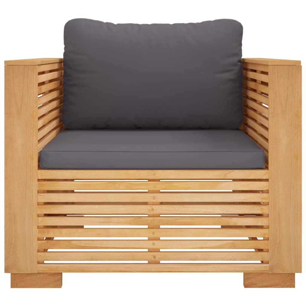 Tuinstoel Met Donkergrijze Kussens Massief Teakhout 1 Donkergrijs Fauteuil
