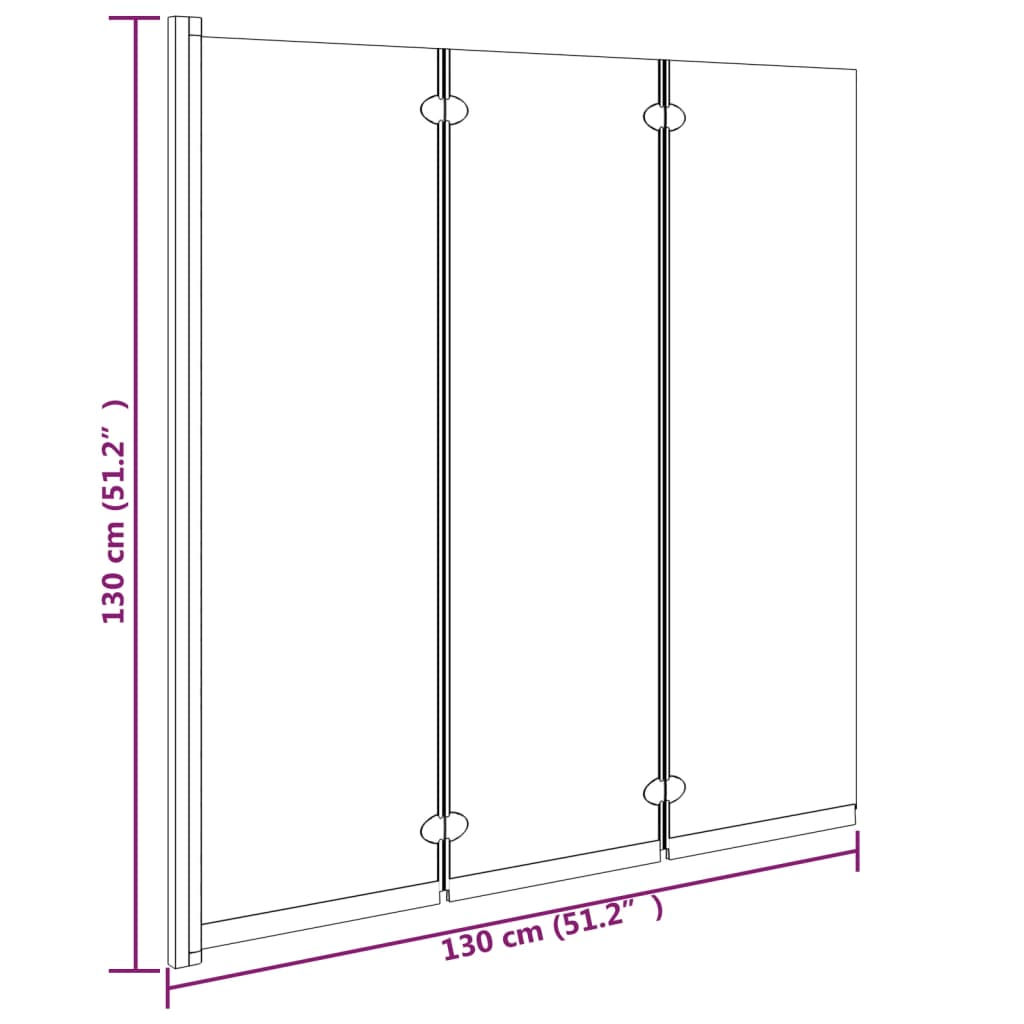 Douchewand inklapbaar 3 panelen 130x130 cm ESG zwart