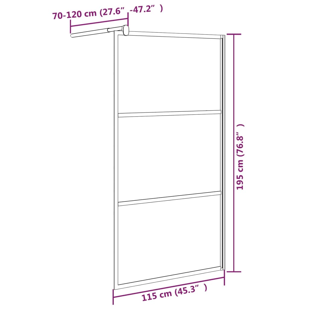 Inloopdouchewand 115x195 cm mat ESG-glas zwart