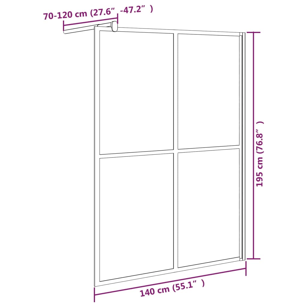 Inloopdouchescherm 140x195 cm donker gehard glas