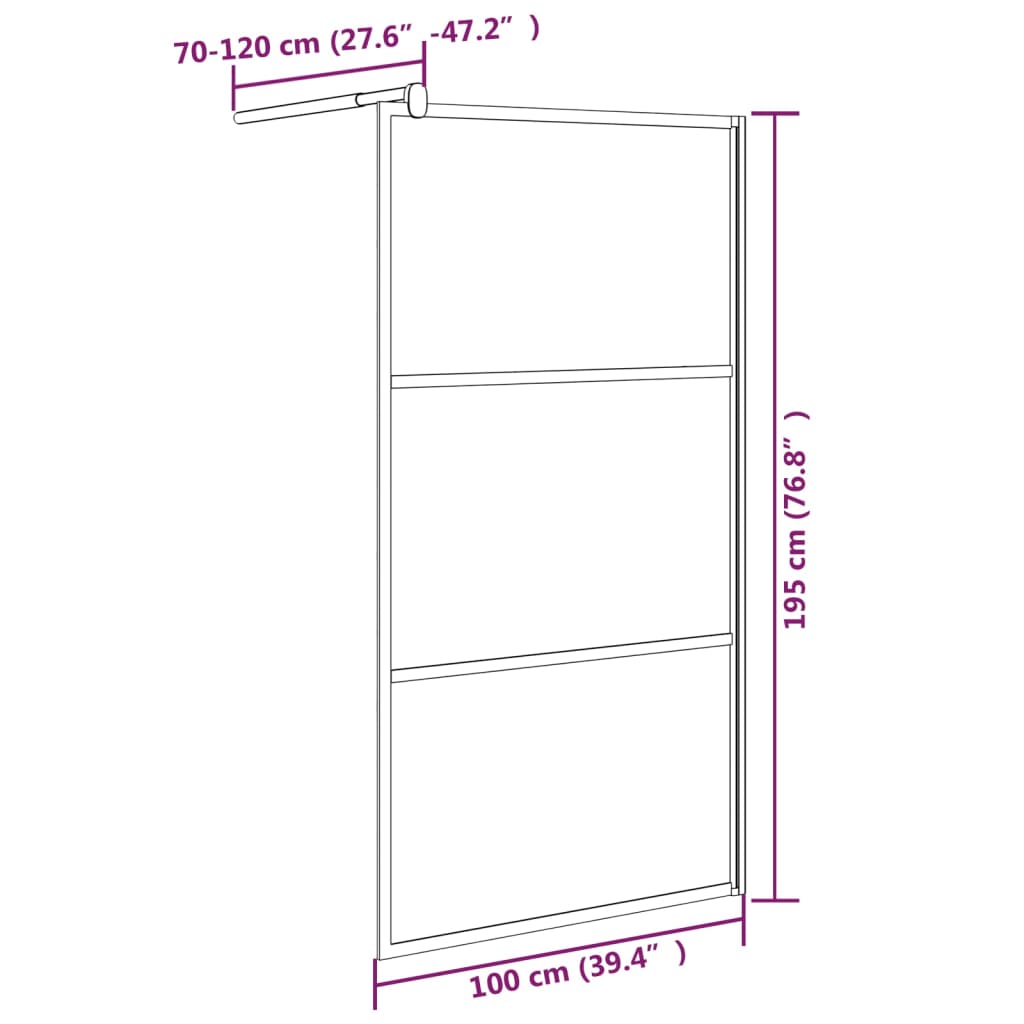 Inloopdouchewand 100x195 cm donker ESG-glas zwart