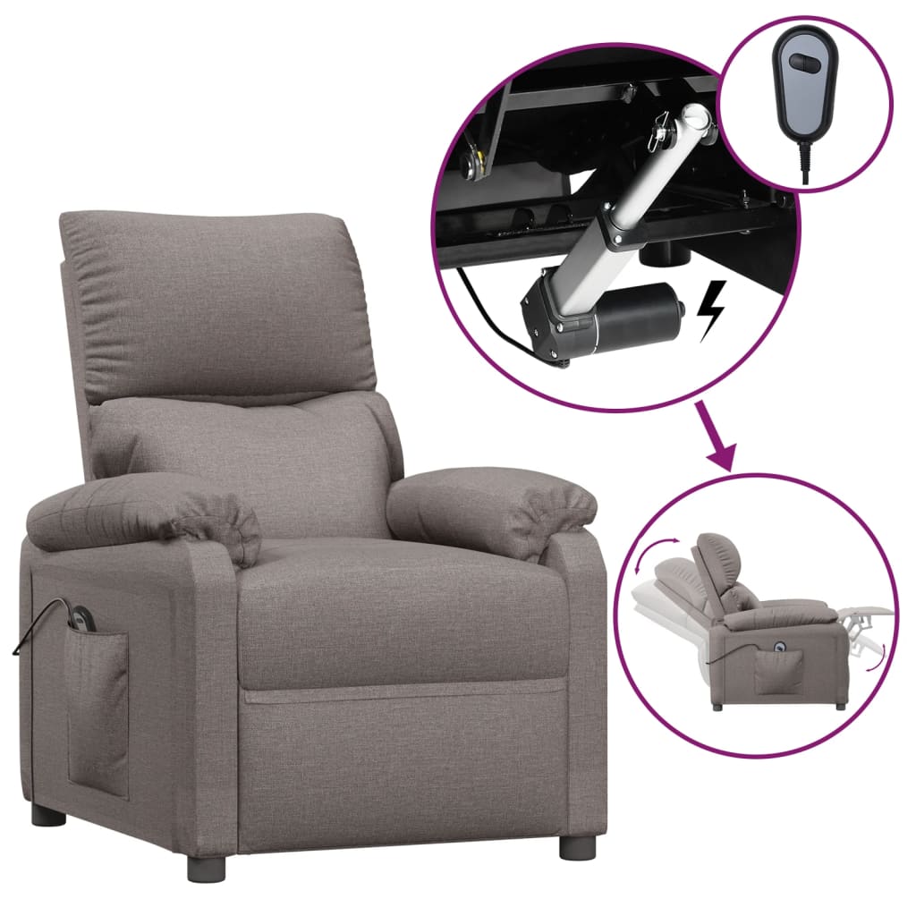 Fauteuil verstelbaar elektrisch stof taupe