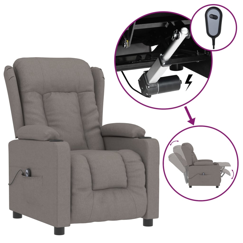 Fauteuil verstelbaar elektrisch stof taupe