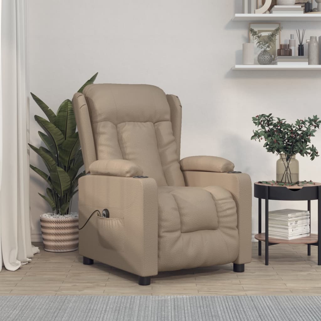 Fauteuil verstelbaar elektrisch kunstleer cappuccinokleurig