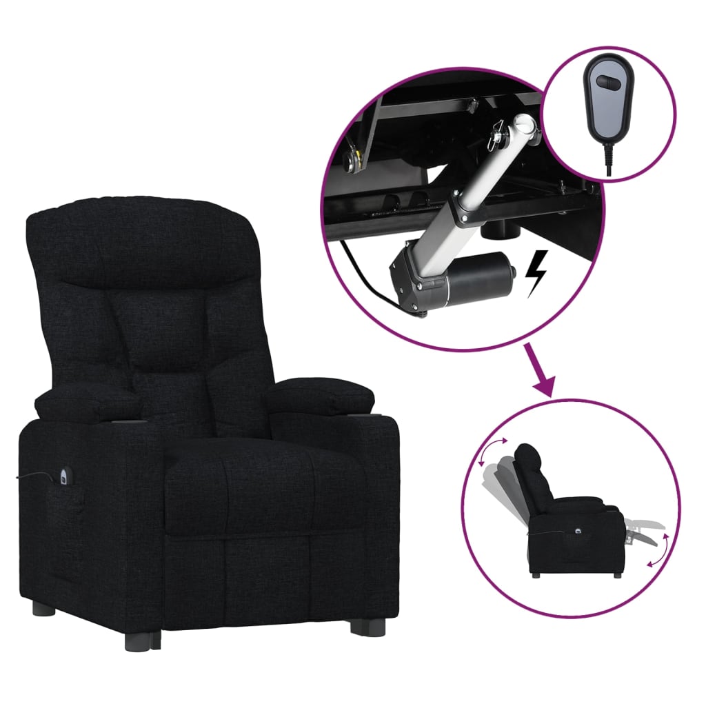 Fauteuil verstelbaar elektrisch stof zwart