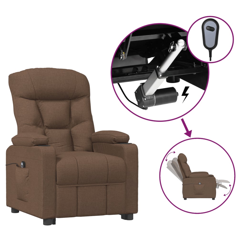 Fauteuil verstelbaar elektrisch stof bruin