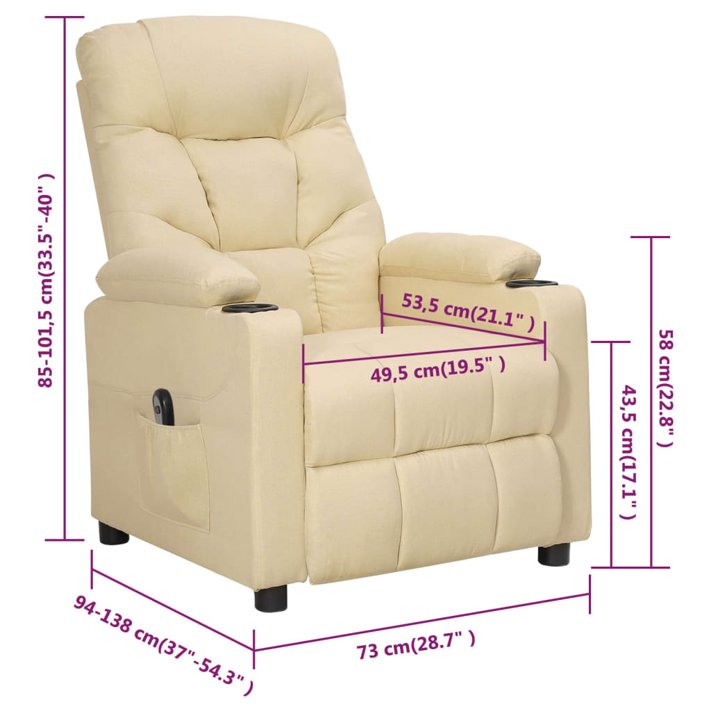 Fauteuil verstelbaar elektrisch stof crèmekleurig