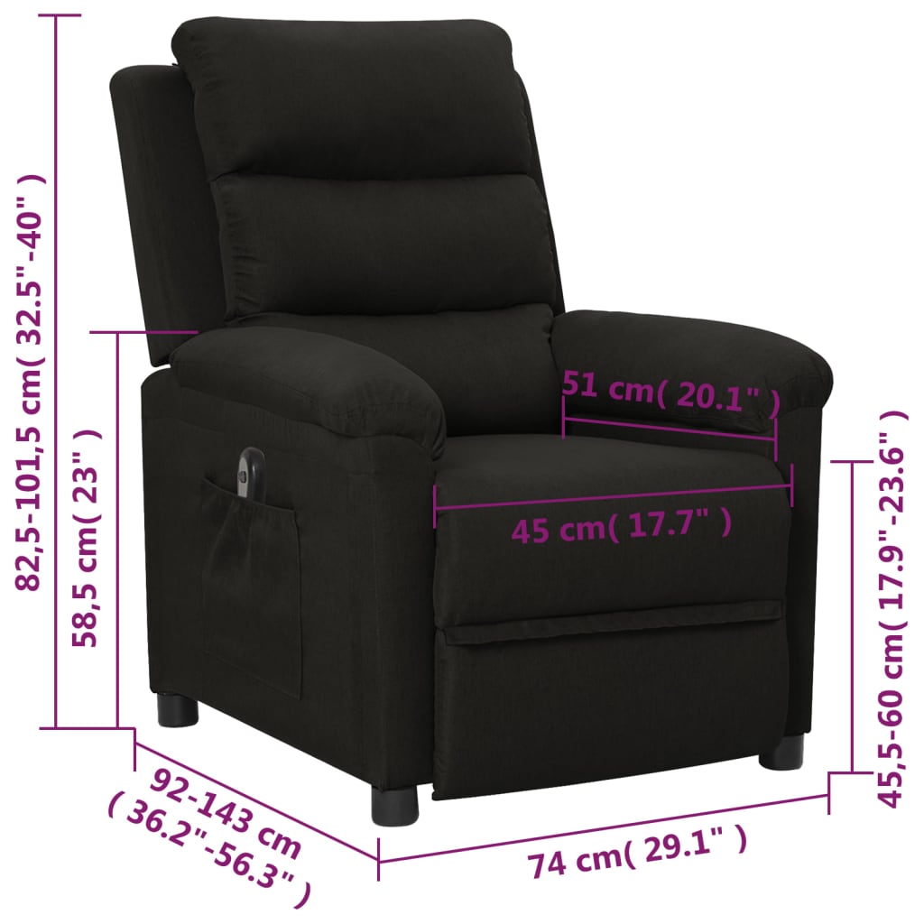 Fauteuil verstelbaar elektrisch stof zwart