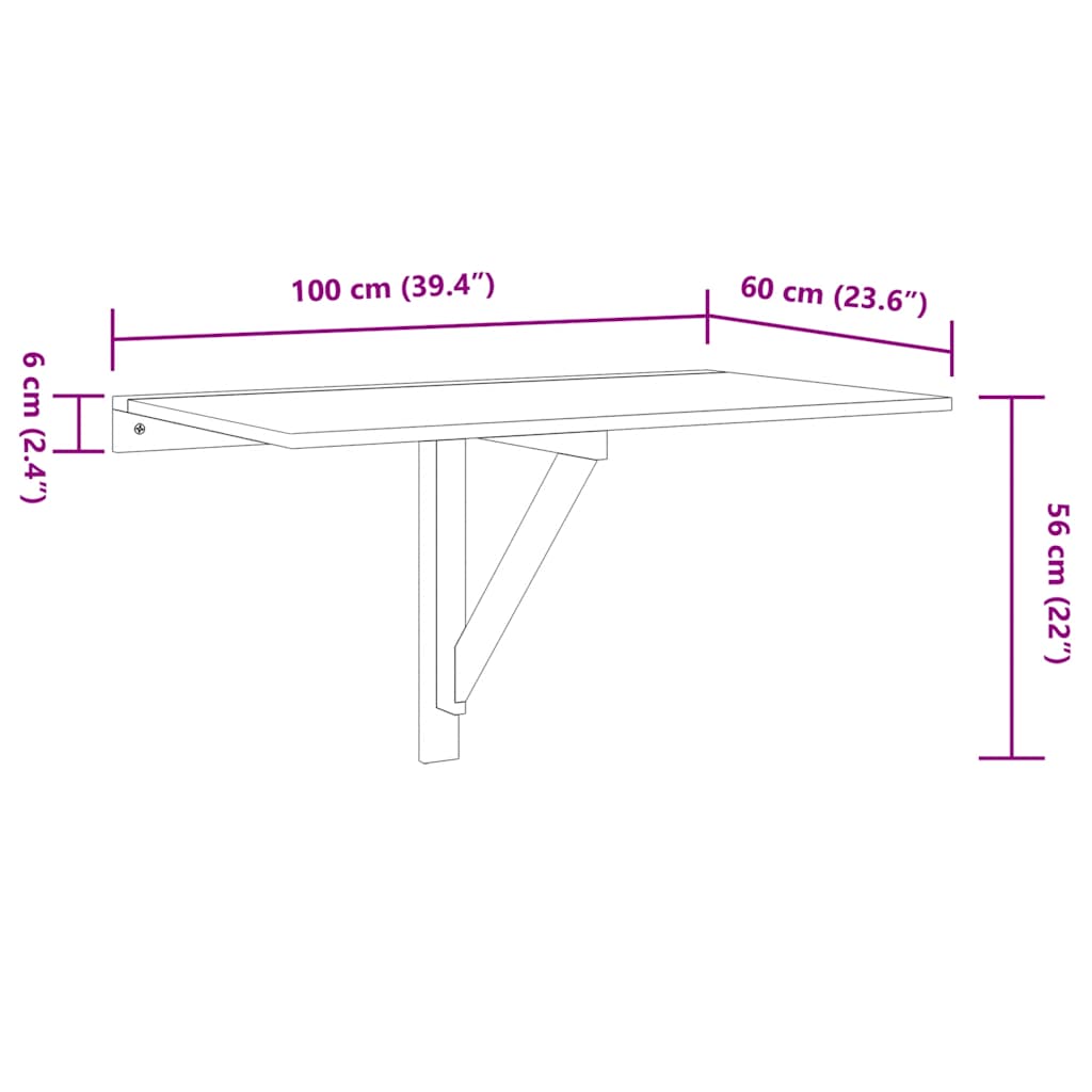 Wandtafel inklapbaar 100x60x56 cm bewerkt hout grijs sonoma
