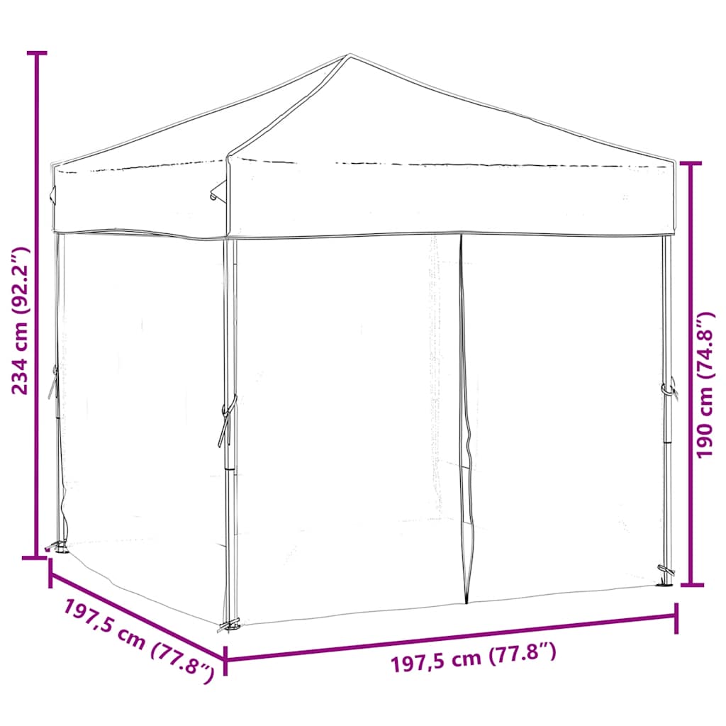 Partytent inklapbaar met zijwanden 2x2 m zwart