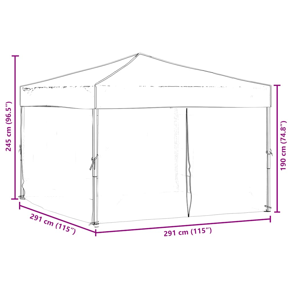 Partytent inklapbaar met zijwanden 3x3 m antracietkleurig