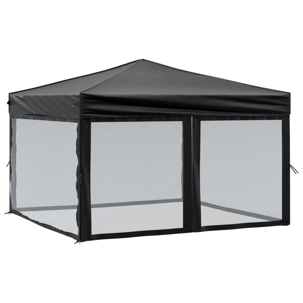 Partytent inklapbaar met zijwanden 3x3 m zwart