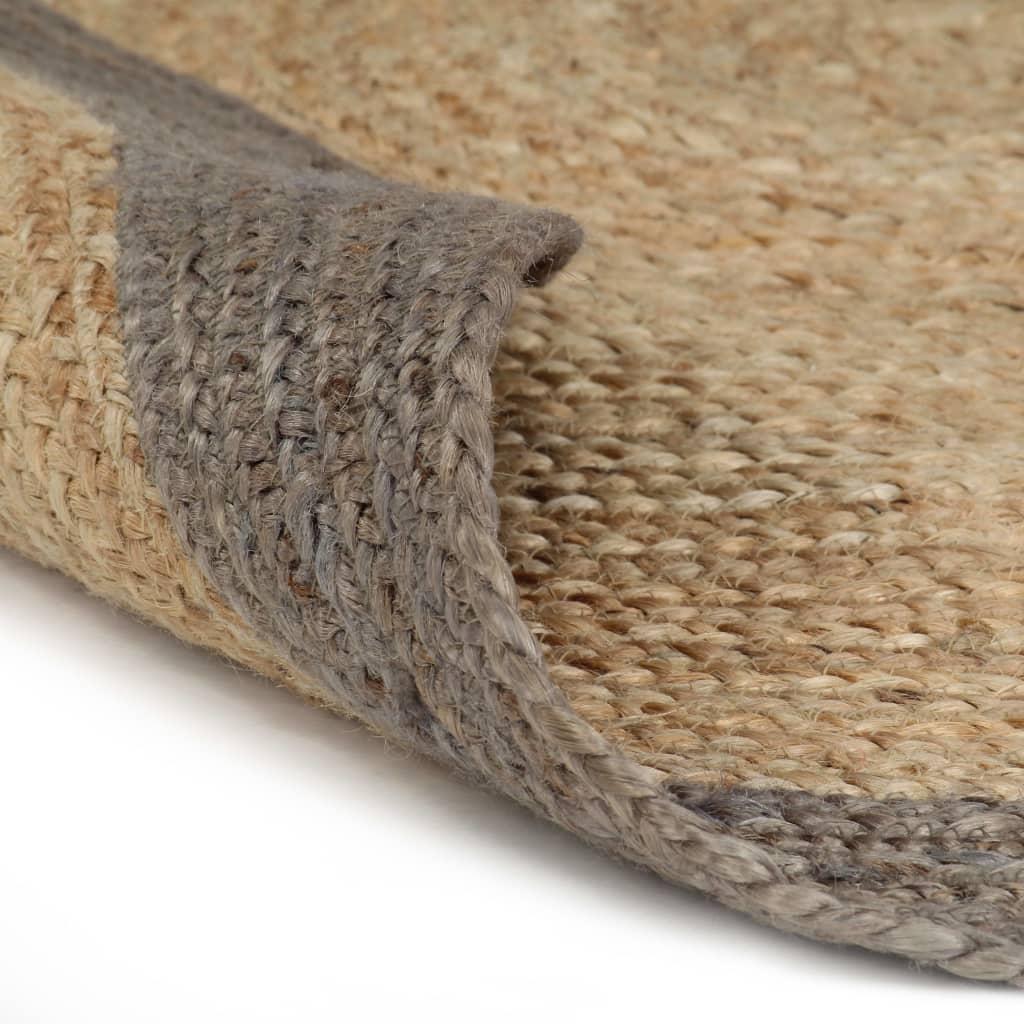 Vloerkleed handgemaakt met grijze rand 240 cm jute
