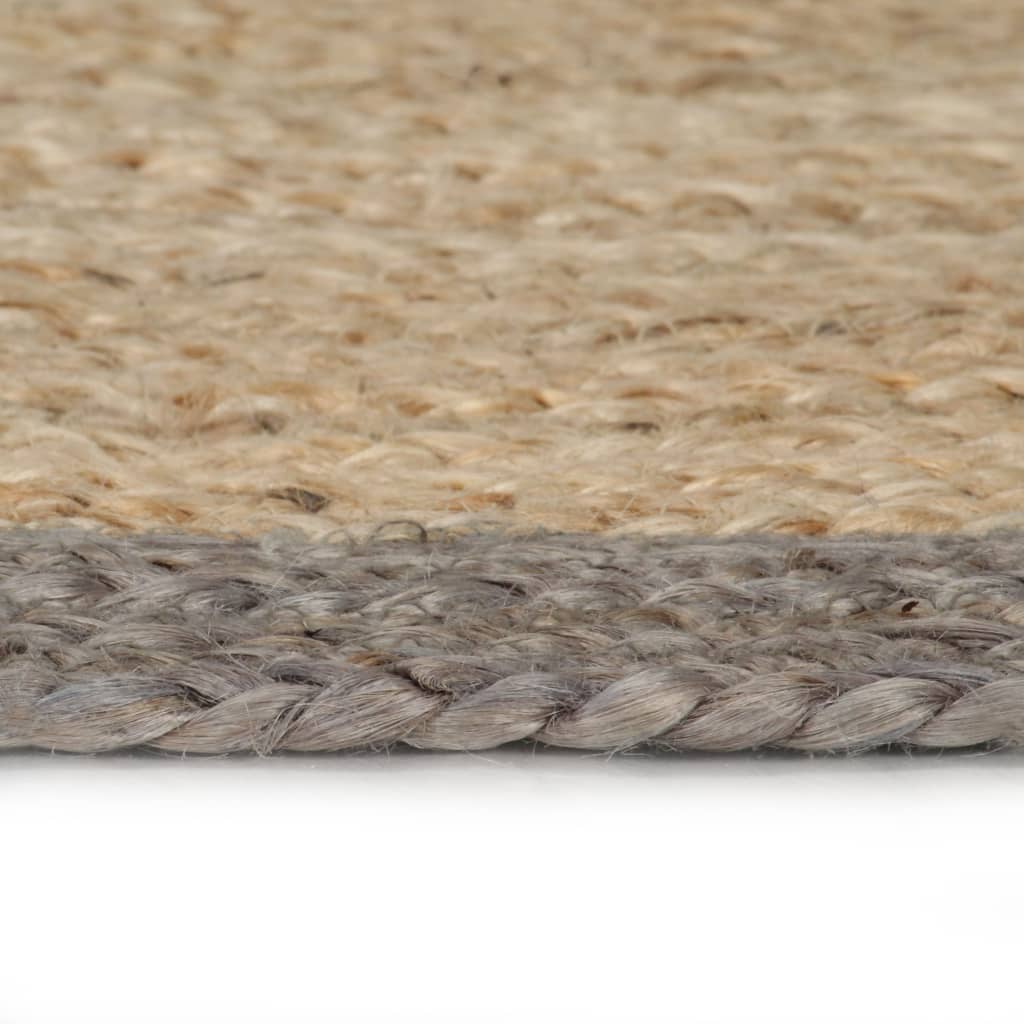 Vloerkleed handgemaakt met grijze rand 240 cm jute