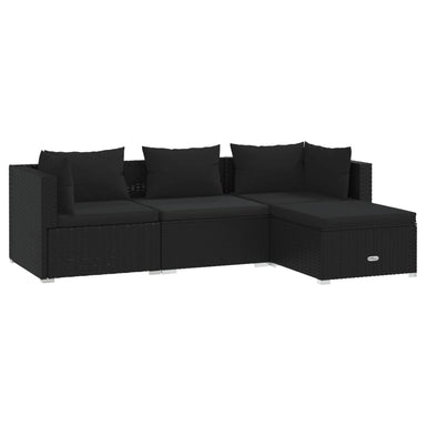 4-Delige Loungeset Met Kussens Poly Rattan Zwart 1 2x hoek + midden + voetensteun