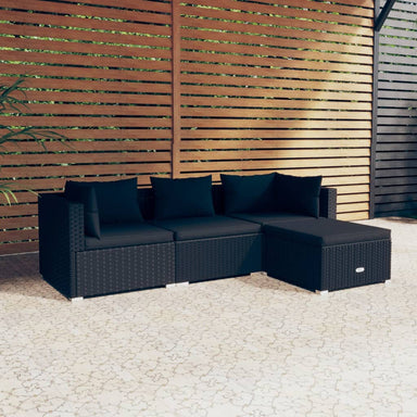 4-Delige Loungeset Met Kussens Poly Rattan Zwart 1 2x hoek + midden + voetensteun