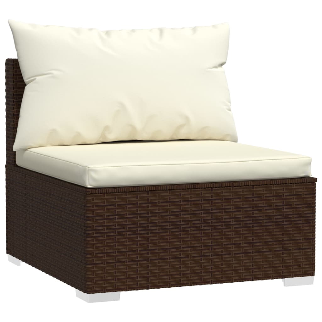 4-Delige Loungeset Met Kussens Poly Rattan Bruin 1 Bruin en crème 2x hoek + midden + voetensteun