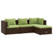 4-Delige Loungeset Met Kussens Poly Rattan Bruin 1 Bruin en groen 2x hoek + midden + voetensteun