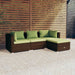 4-Delige Loungeset Met Kussens Poly Rattan Bruin 1 Bruin en groen 2x hoek + midden + voetensteun
