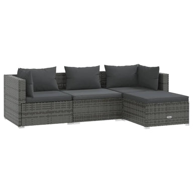 4-Delige Loungeset Met Kussens Poly Rattan Grijs 1 Grijs en antraciet 2x hoek + midden + voetensteun