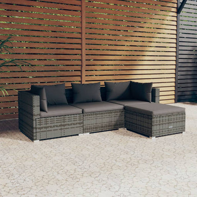 4-Delige Loungeset Met Kussens Poly Rattan Grijs 1 Grijs en antraciet 2x hoek + midden + voetensteun