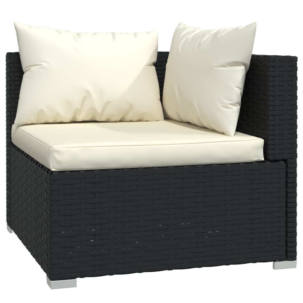 5-Delige Loungeset Met Kussens Poly Rattan Zwart 1 Zwart en crème 2x hoek + 2x midden + voetensteun