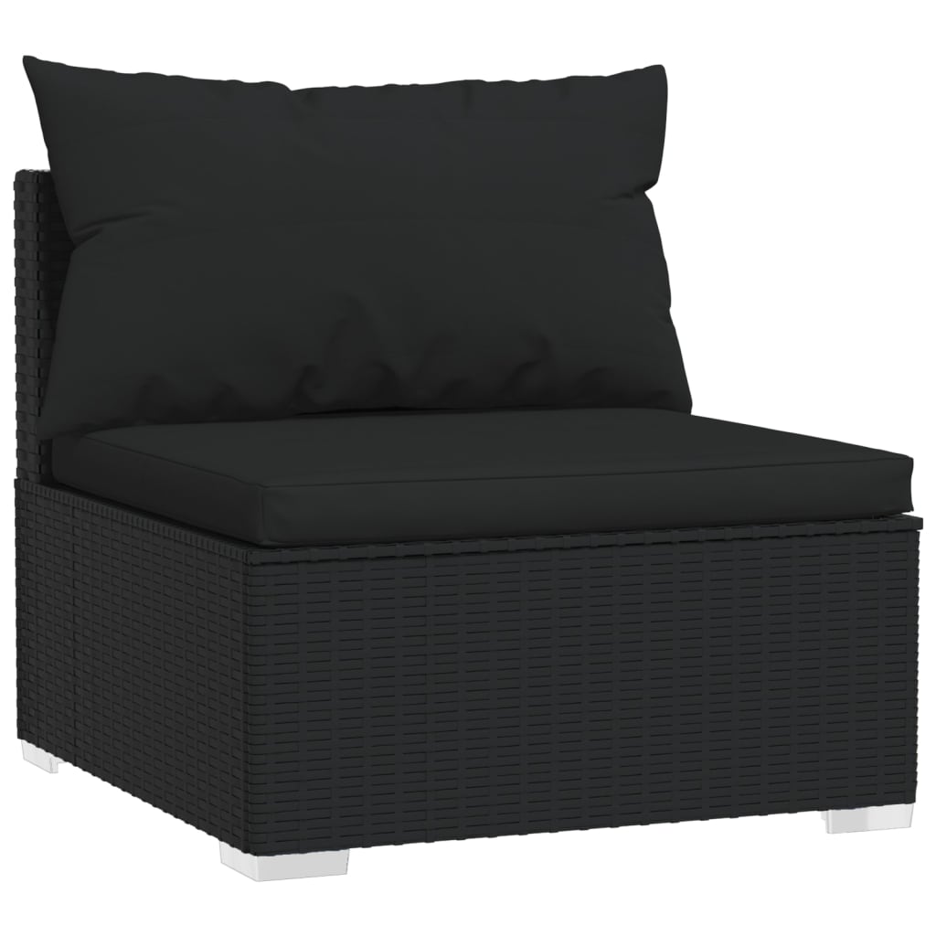 5-Delige Loungeset Met Kussens Poly Rattan Zwart 1 2x hoek + 2x midden + voetensteun