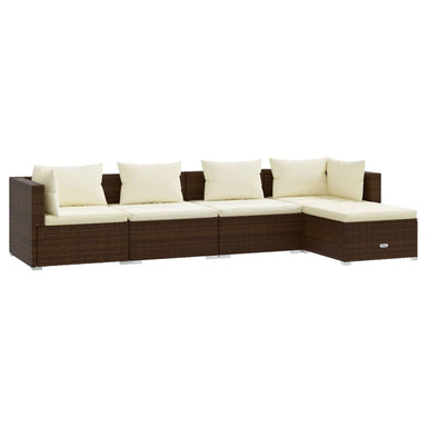 5-Delige Loungeset Met Kussens Poly Rattan Bruin 1 Bruin en crème 2x hoek + 2x midden + voetensteun