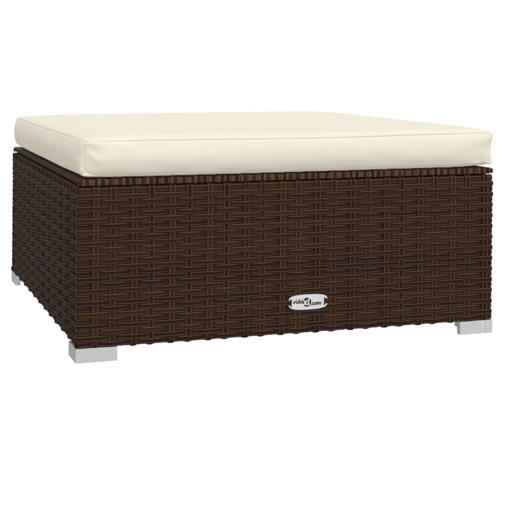 5-Delige Loungeset Met Kussens Poly Rattan Bruin 1 Bruin en crème 2x hoek + 2x midden + voetensteun