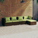 5-Delige Loungeset Met Kussens Poly Rattan Bruin 1 Bruin en groen 2x hoek + 2x midden + voetensteun