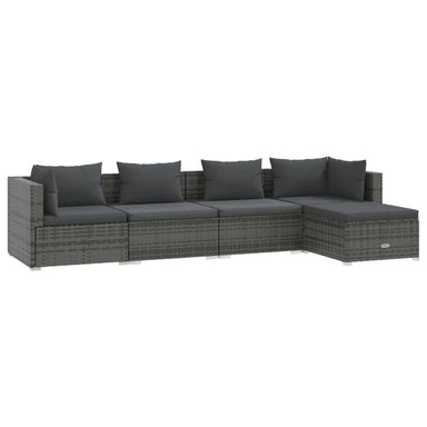 5-Delige Loungeset Met Kussens Poly Rattan Grijs 1 Grijs en antraciet 2x hoek + 2x midden + voetensteun