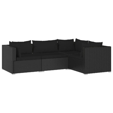 4-Delige Loungeset Met Kussens Poly Rattan Zwart 1 3x hoek + midden