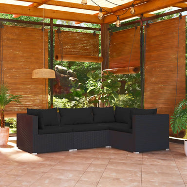 4-Delige Loungeset Met Kussens Poly Rattan Zwart 1 3x hoek + midden