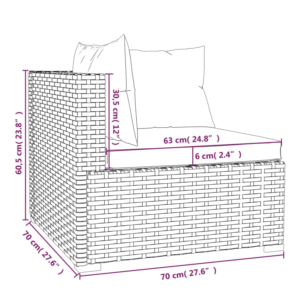 4-Delige Loungeset Met Kussens Poly Rattan Zwart 1 Zwart en waterblauw 3x hoek + midden