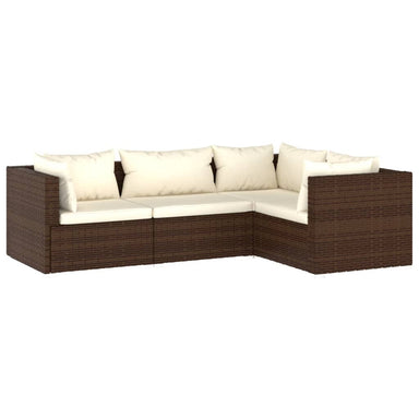4-Delige Loungeset Met Kussens Poly Rattan Bruin 1 Bruin en crème 3x hoek + midden