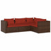 4-Delige Loungeset Met Kussens Poly Rattan Bruin 1 Bruin en kaneelrood 3x hoek + midden