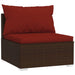 4-Delige Loungeset Met Kussens Poly Rattan Bruin 1 Bruin en kaneelrood 3x hoek + midden