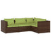 4-Delige Loungeset Met Kussens Poly Rattan Bruin 1 Bruin en groen 3x hoek + midden