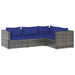 4-Delige Loungeset Met Kussens Poly Rattan Grijs 1 Grijs en donkerblauw 3x hoek + midden